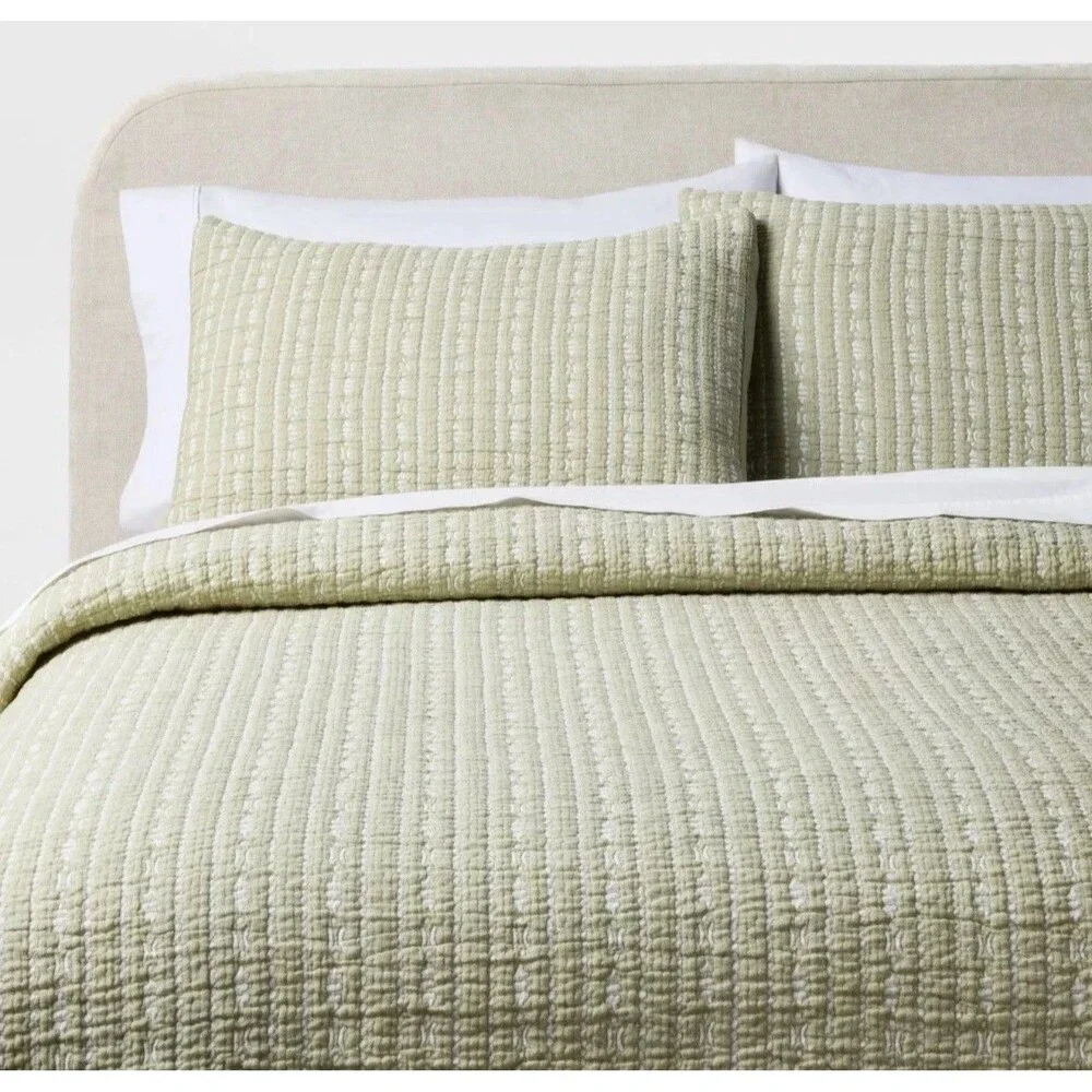 3 Piece Queen Matelasse Quilt and Shams Set Tinker Stripe Green - Threshold NEW